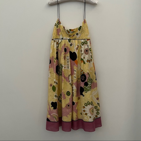 Vintage Catherine Malandrino Boho yellow floral voile dress, sz4, midi - Picture 1 of 11
